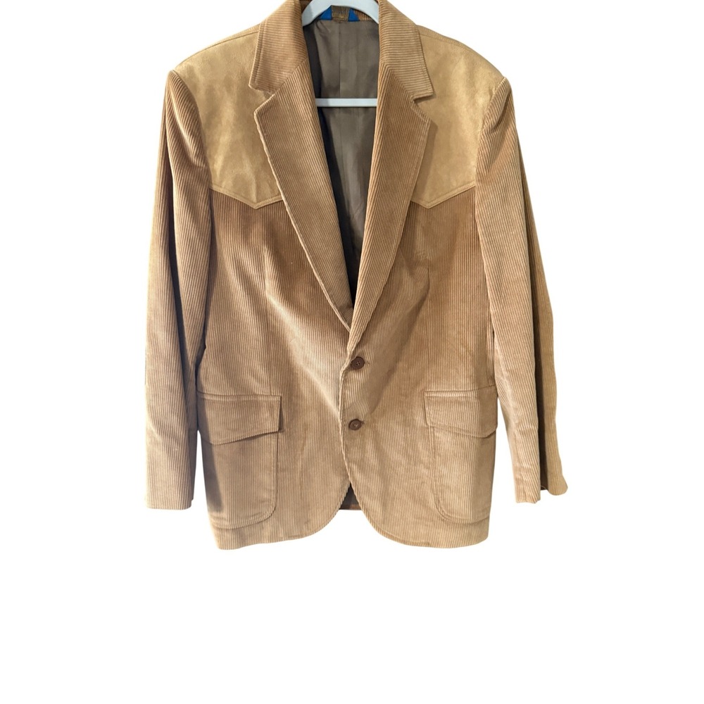 Pen‎ West Pendleton Mens 44 Corduroy Western Blazer Suede Yoke Elbow Patches Tan